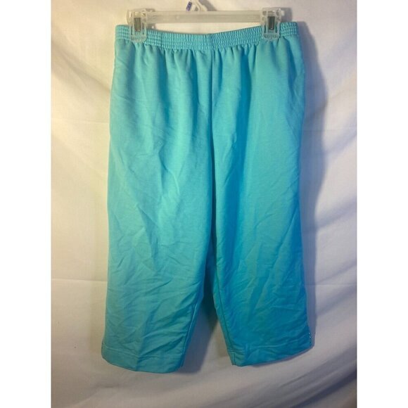 Alfred Dunner Teal Elastic Waist Crop Capri Pants Womens Petite Medium Short PM - Picture 1 of 2